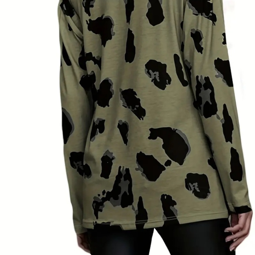 Haute edition Olive Green Leopard Print Women's Top